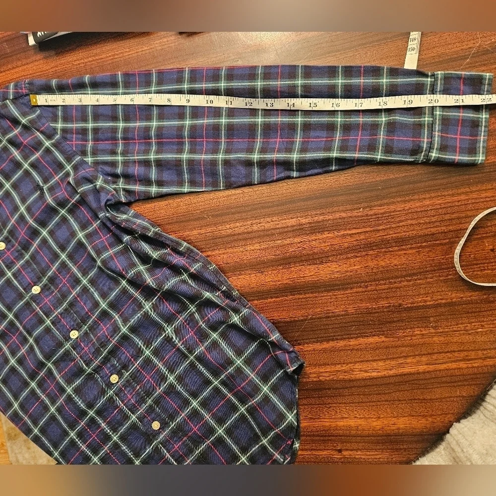 Ralph Lauren Boy Tartan Plaid Button Down Long Sleeve Shirt Navy L (14-16)